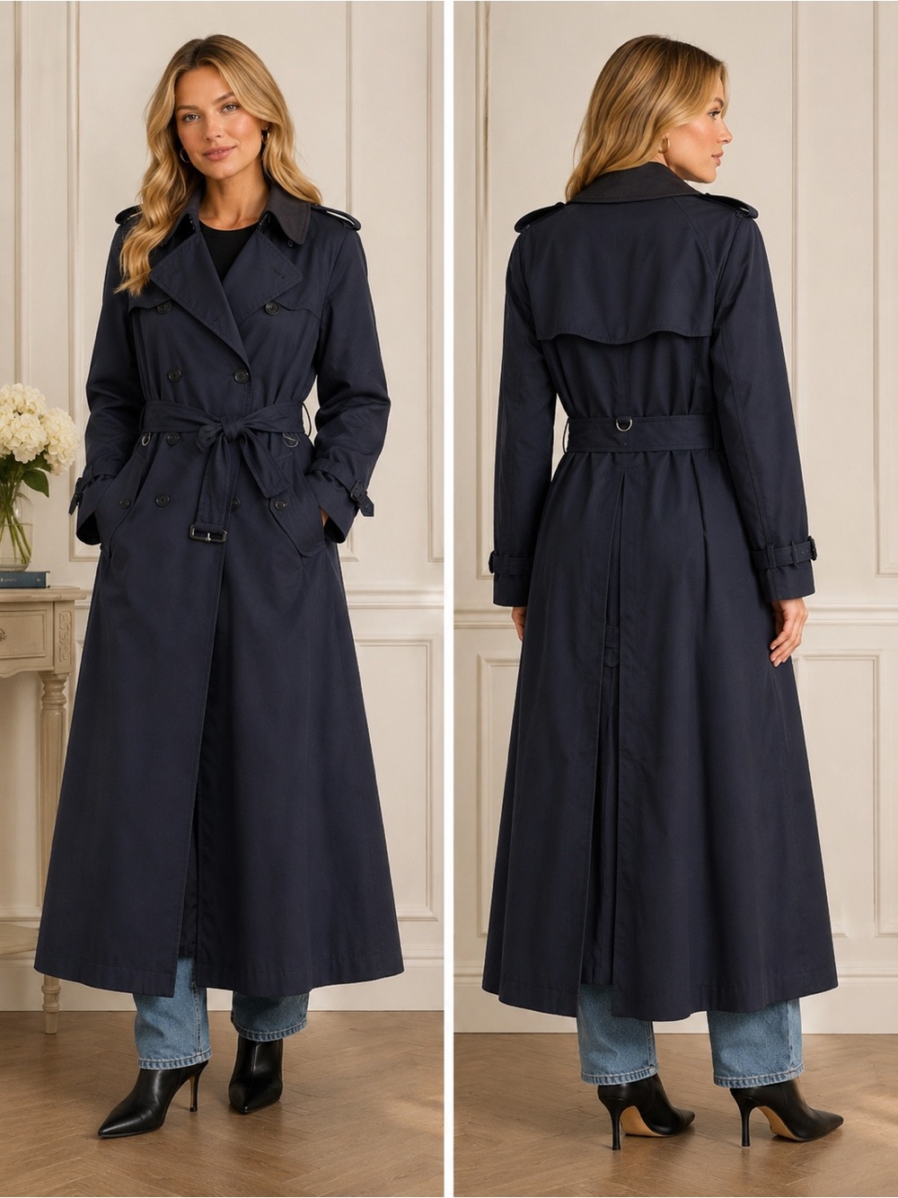 Vintage Burberrys Navy Trench Coat Wool Liner Men’s 44 Long/Women’s US 16–18XL